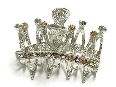 Crystal deco casting metal crown shape hair claw