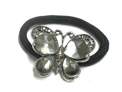 Crystal and acryl stone deco butterfly pony tail holder