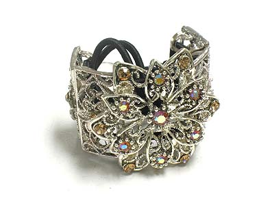 Crystal casting metal flower shape deco acryl bead pony tail holder