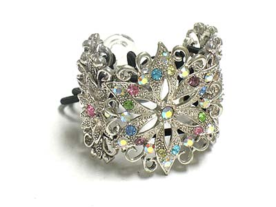 Crystal casting metal flower shape deco acryl bead pony tail holder