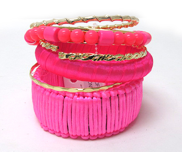 Multi fashion colorful one acryl multi patern balls and square row mishmash spring bangle set