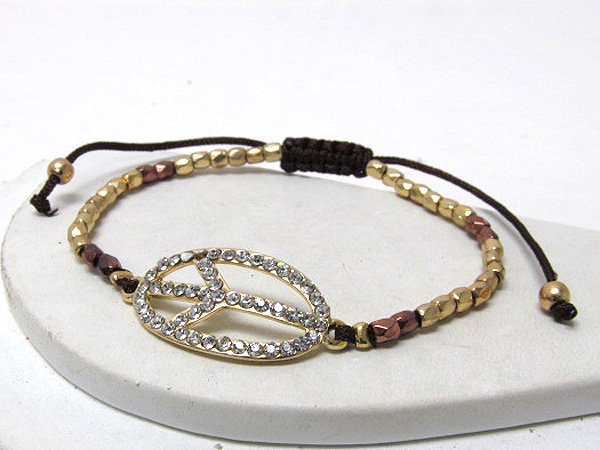 Crystal oval peace and seed beads braided yarn friendship bracelet