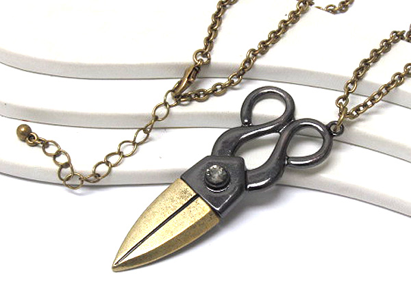 Crystal big scissors pendant long necklace