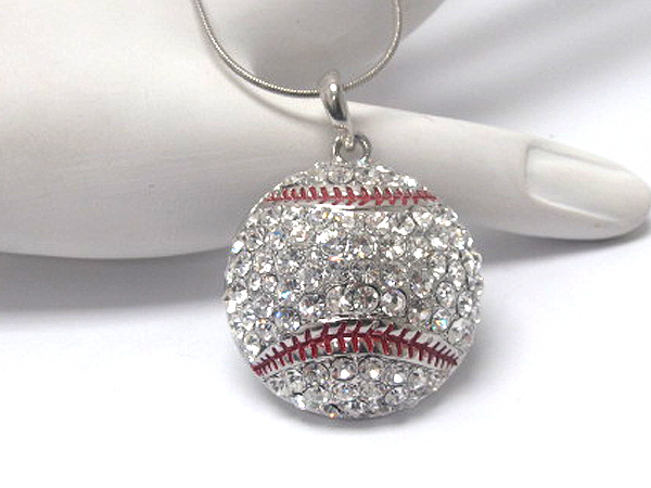 Crystal large puffy metal baseball necklace