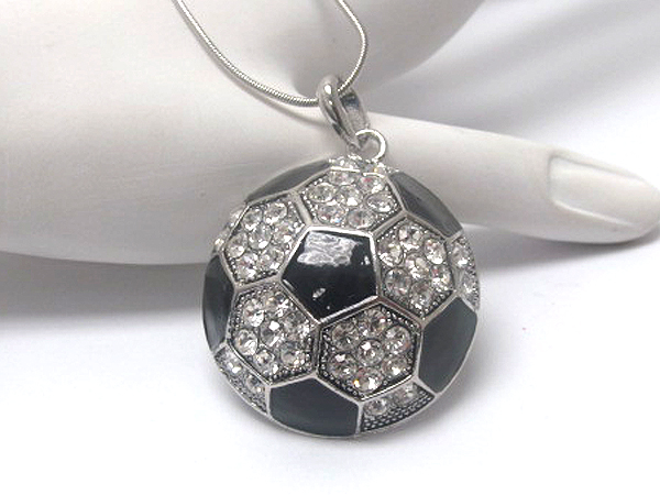 Crystal large puffy epoxy soccer ball necklace