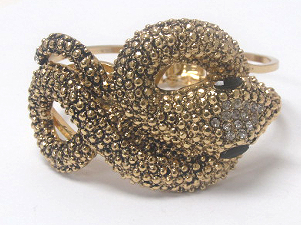 Crystal eyes and head twisted metal snake hinge bangle 