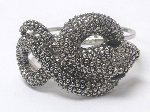 Crystal eyes and head twisted metal snake hinge bangle