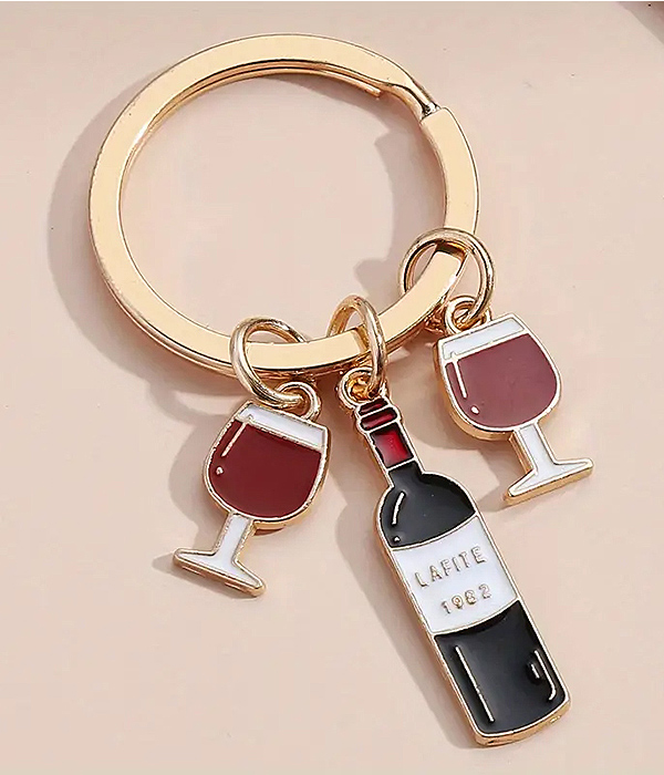 Wine theme multi charm keychain