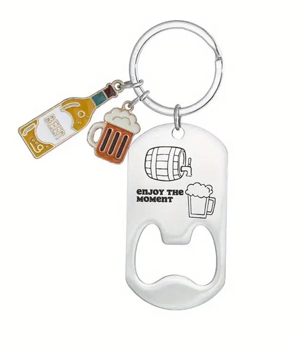 Beer theme multi charm keychain and bottle opener