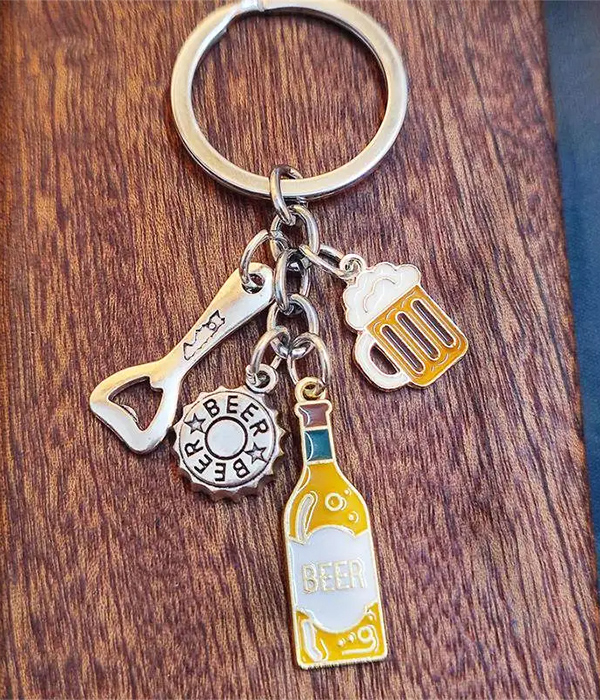 Beer theme multi charm keychain