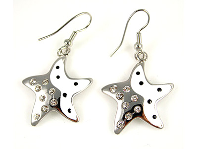 Made in korea whitegold plating and white enamel crystal starfish earring