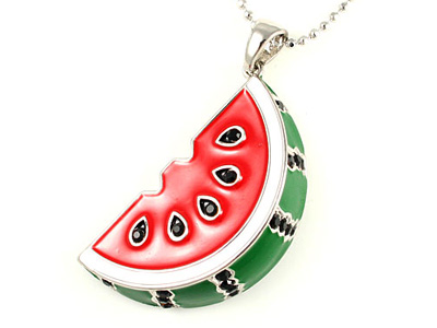 Made in korea whitegold plating water melon slice necklace - black crystal seeds