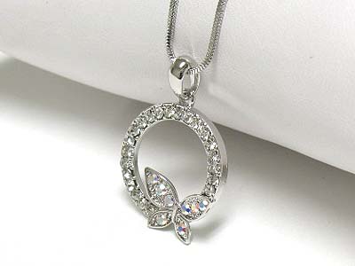 Made in korea whitegold plating crystal butterly side round pendant necklace