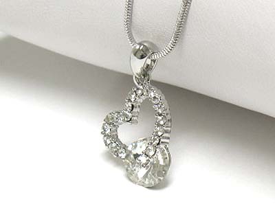 Made in korea whitegold plating facet cubic and crystal heart pendant necklace