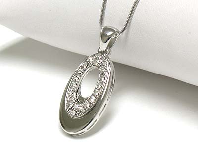 Made in korea whitegold plating double layer crystal oval pendant necklace