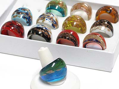 Sell by dozen - color and size mixed murano glass ring mens jewelry