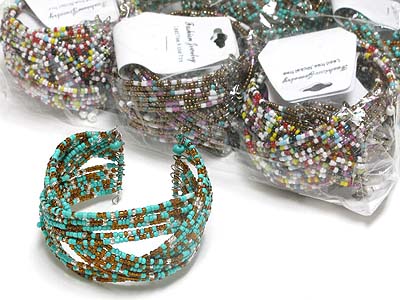 Sell by dozen - seed beads wide cuff bangle mens jewelry