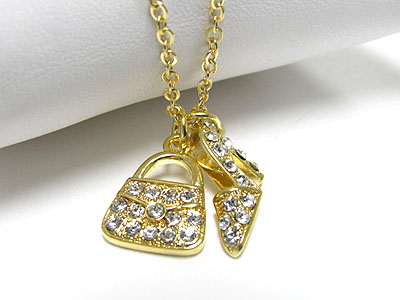 Crystal small bag and shoe pendant necklace