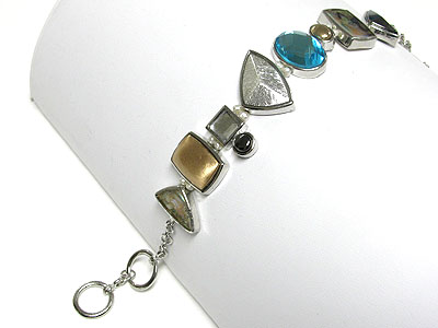 Abalone and glass deco metal link bracelet