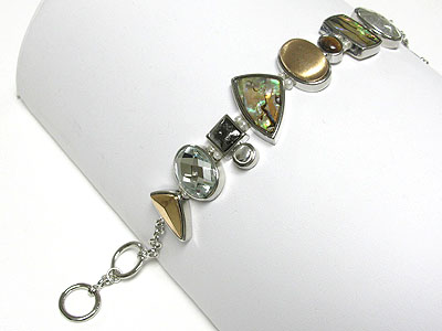 Abalone and glass deco metal link bracelet