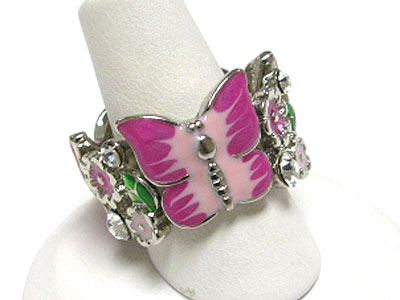 Metal epoxy butterfly and flower stretch ring