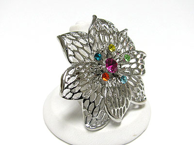 Crystal stud metal large flower ring