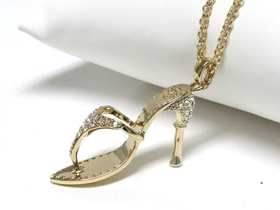 Large crystal high heel pendant long necklace