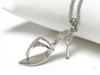 Large crystal high heel pendant long necklace