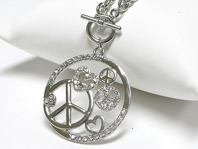 Crystal peace theme round pendant long necklace