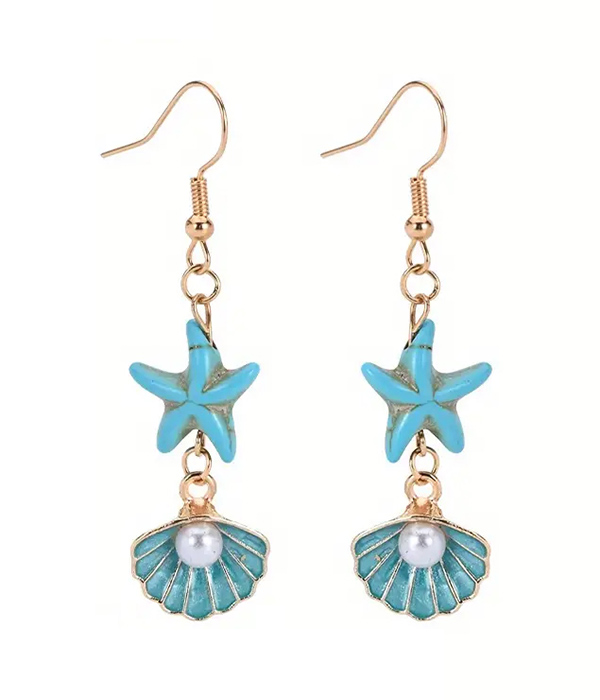 Sealife theme starfish and shell dangle drop earring