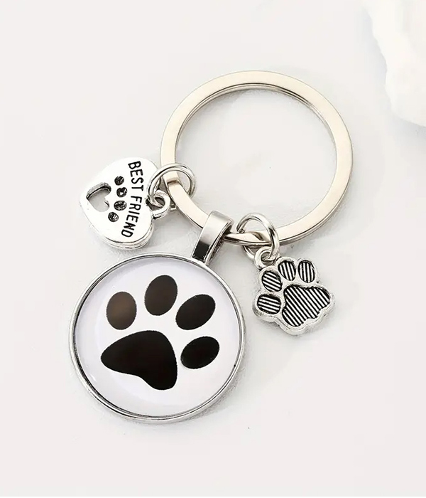 Pet lovers theme paw print keychain