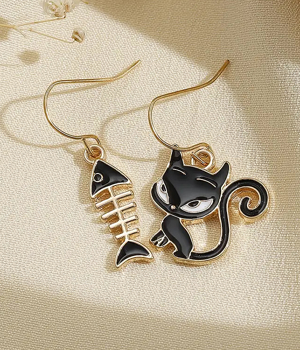 Cat and fish earring
