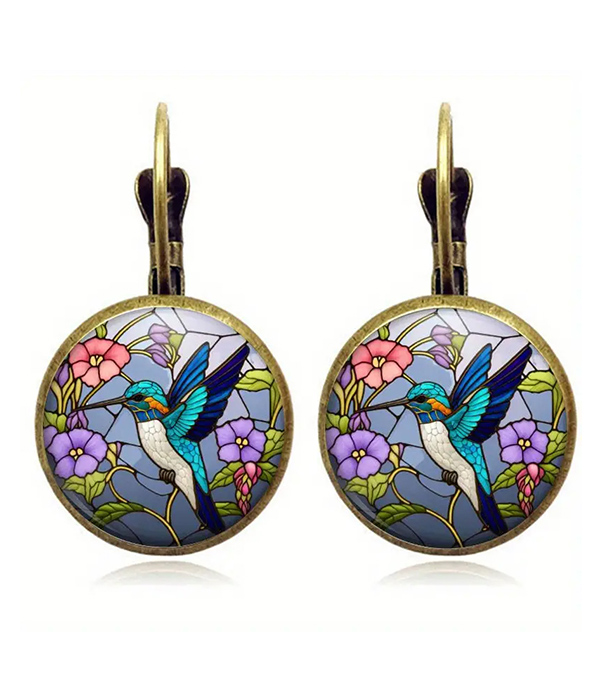 Vintage glass dome earring - bird