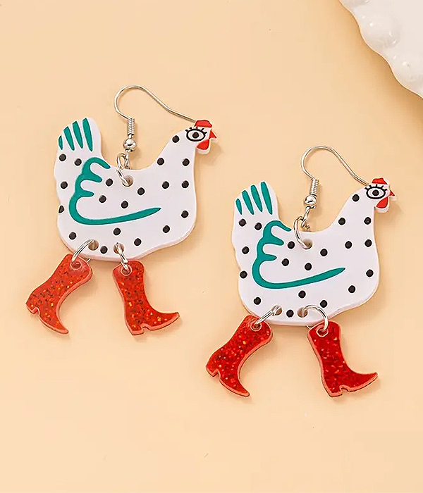 Acrylic chicken boots earring