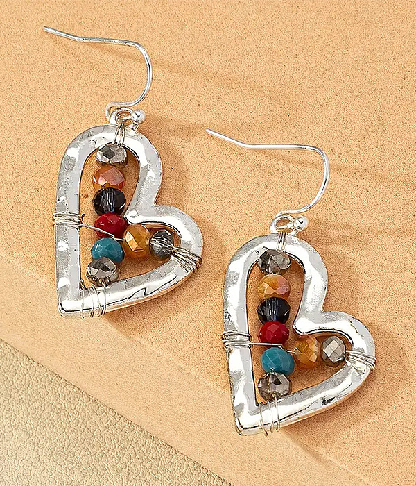 Facet stone and heart earring