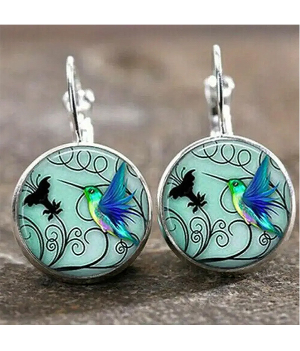 Vintage glass dome earring - bird