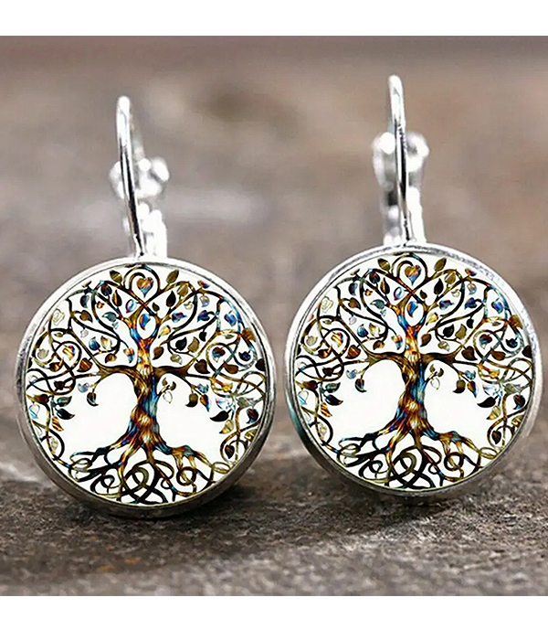 Vintage glass dome earring - tree of life