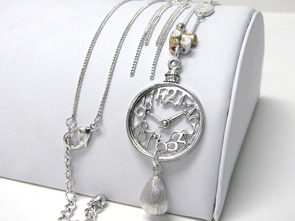 Open and hangign timepiece long necklace earring set