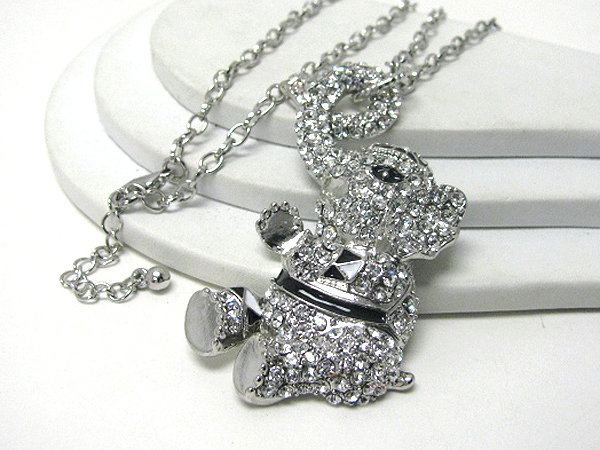 Crystal stud and epoxy deco elephant pendant long necklace earring set