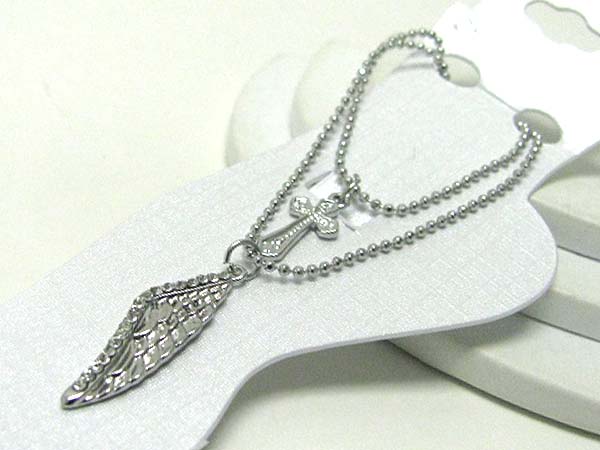 Crystal deco angel wing and cross anklet