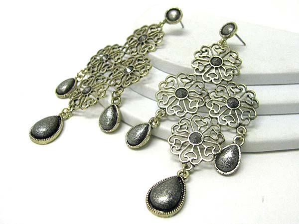 Metal filigree flower link earrings