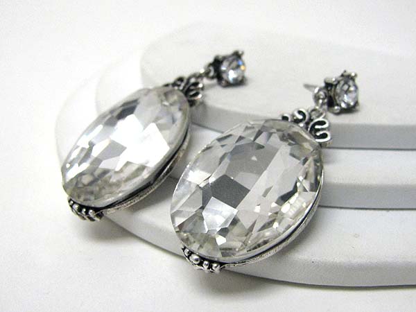 Large glass oval and crystal earrings