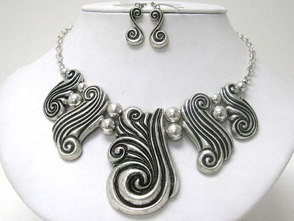 Architectural artistic metal casting bar link necklace earring set