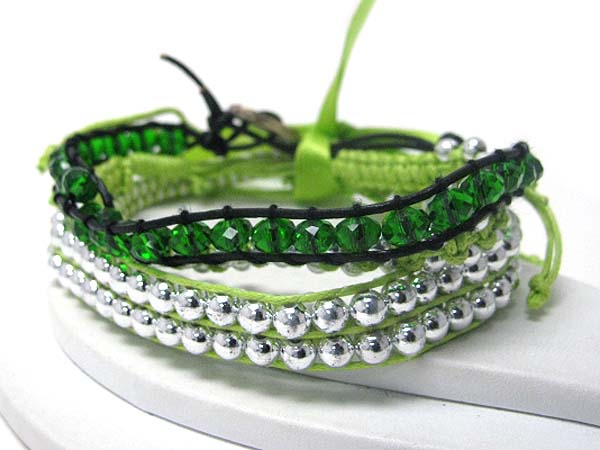 Multi glass and ball bead sliding knot friendship bracelet - free wrap style