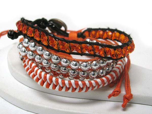 Multi glass and ball bead sliding knot friendship bracelet - free wrap style