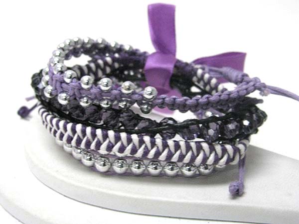 Multi glass and ball bead sliding knot friendship bracelet - free wrap style