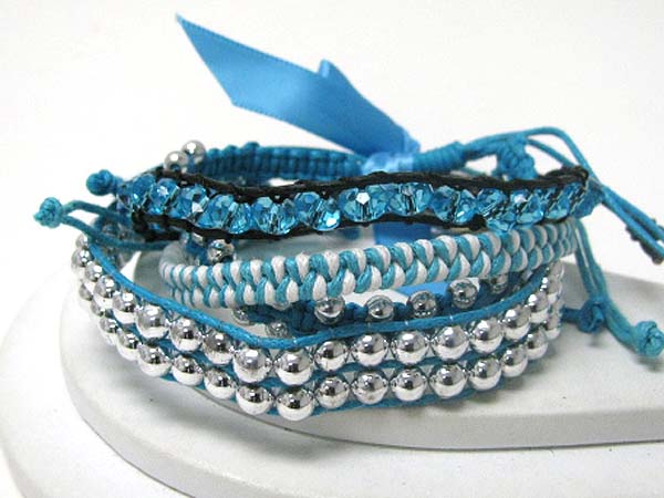 Multi glass and ball bead sliding knot friendship bracelet - free wrap style