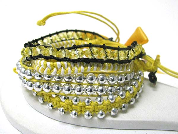 Multi glass and ball bead sliding knot friendship bracelet - free wrap style