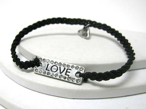 Crystal deco message metal plate and twisted cord friendship bracelet