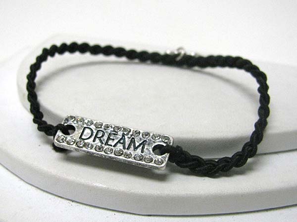 Crystal deco message metal plate and twisted cord friendship bracelet